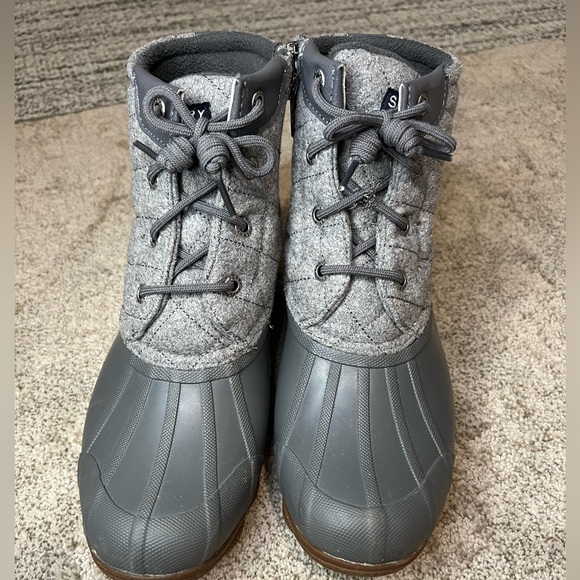 SPERRY GRAY SYREN GULF WOOL QUILT WATERPROOF RAIN DUCK  BOOTS-women’s size 7 - Picture 2 of 6